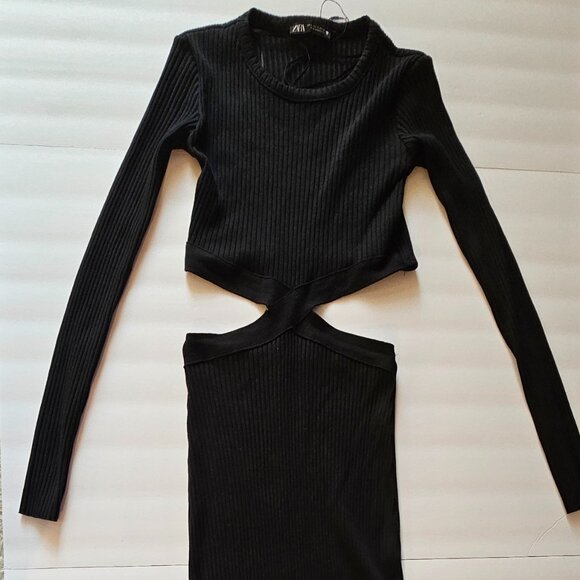 Zara Knit Cut-out Ribbed mini Black dress Size US Small💯❤️ - Picture 2 of 8